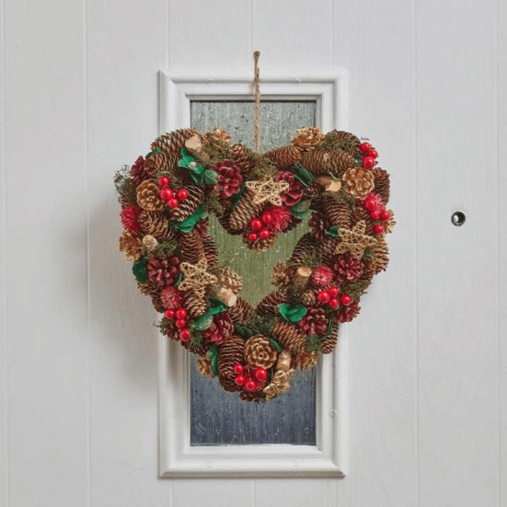 Samuel Alexander Rustic Heart Wreath with Pinecones and Berries 35cm Image 2