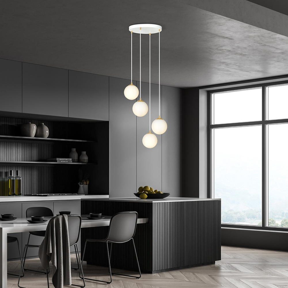Emibig Royal 4 Light White Shade White and Gold E14 Ceiling Pendant Light Image 8