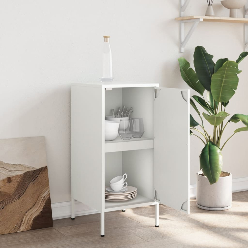 vidaXL Single Door White Steel Sideboard Image 3