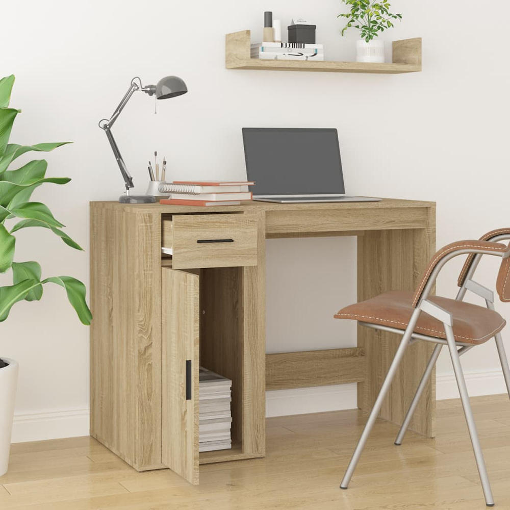 vidaXL Single Drawer Single Door Computer Desk Sonoma Oak Image 9