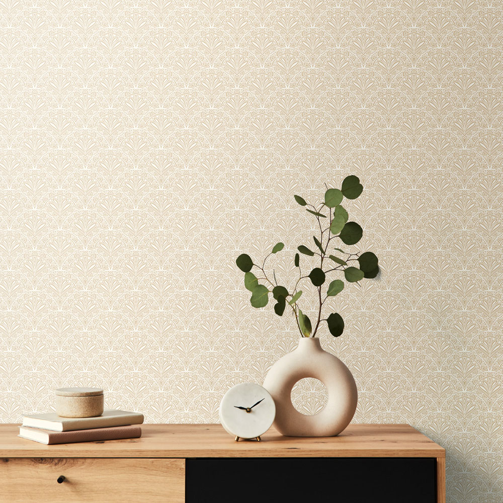 Hoopla Walls Elegance Ditsy Deco Fan Linen Wallpaper Image 2