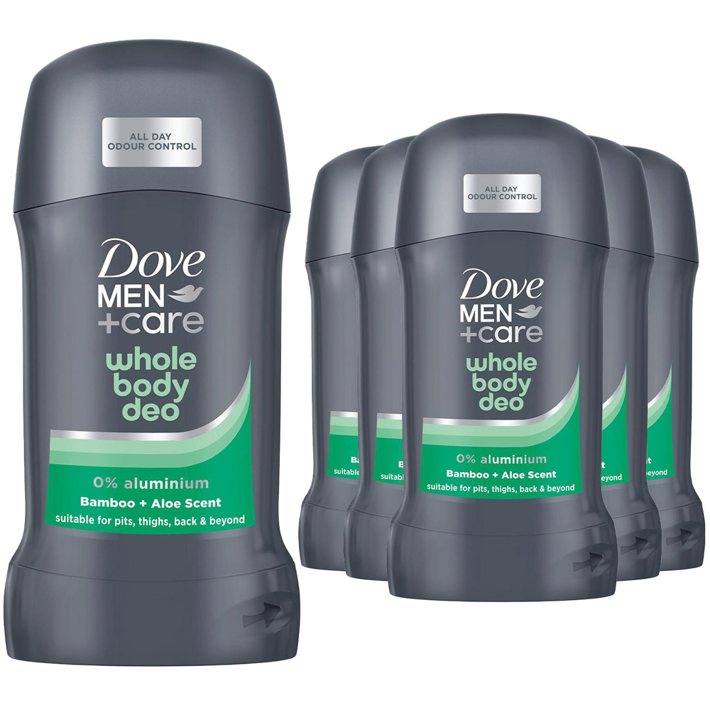 Dove Men+Care Whole Body Bamboo and Aloe Odour Control Deodorant Stick 50ml 6 Pack Image 1