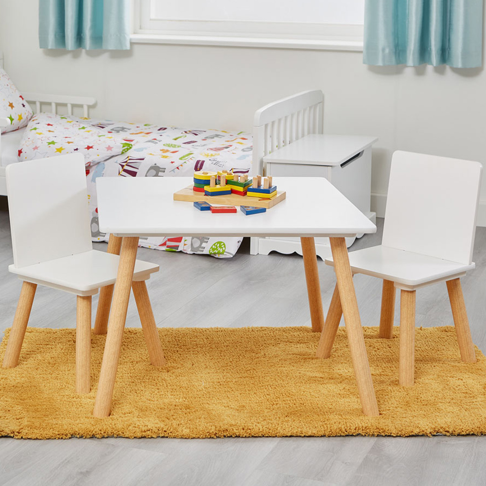 Liberty House Toys Kids White and Pinewood Table and Chairs Image 1