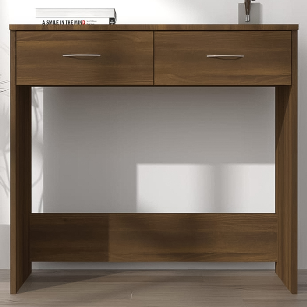 vidaXL 2 Drawer Study Desk Brown Oak Image 1