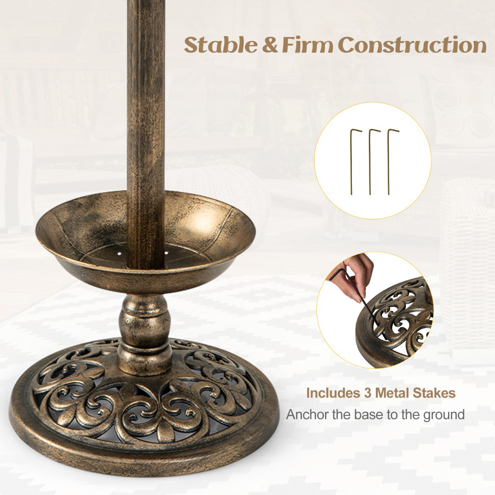 Costway Antique Birdbath and Feeder with 2 Solar Lamp Image 4