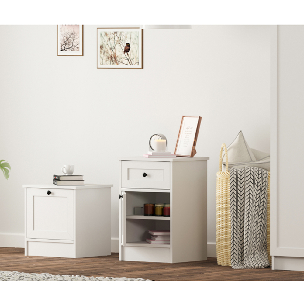 Evu DAISY Single Door Single Drawer White Bedside Table Image 9