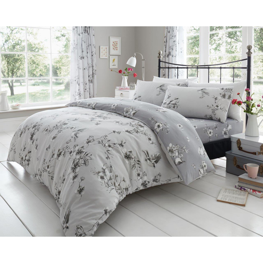 Smart Living Double Bird Blossom Grey Duvet Cover Set Image 4