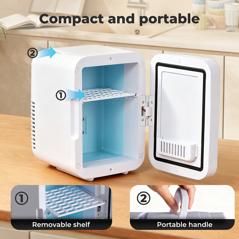 Spector White Portable Tabletop Cooler Warmer Mini Fridge with LED Makeup Mirror 5L Image 5
