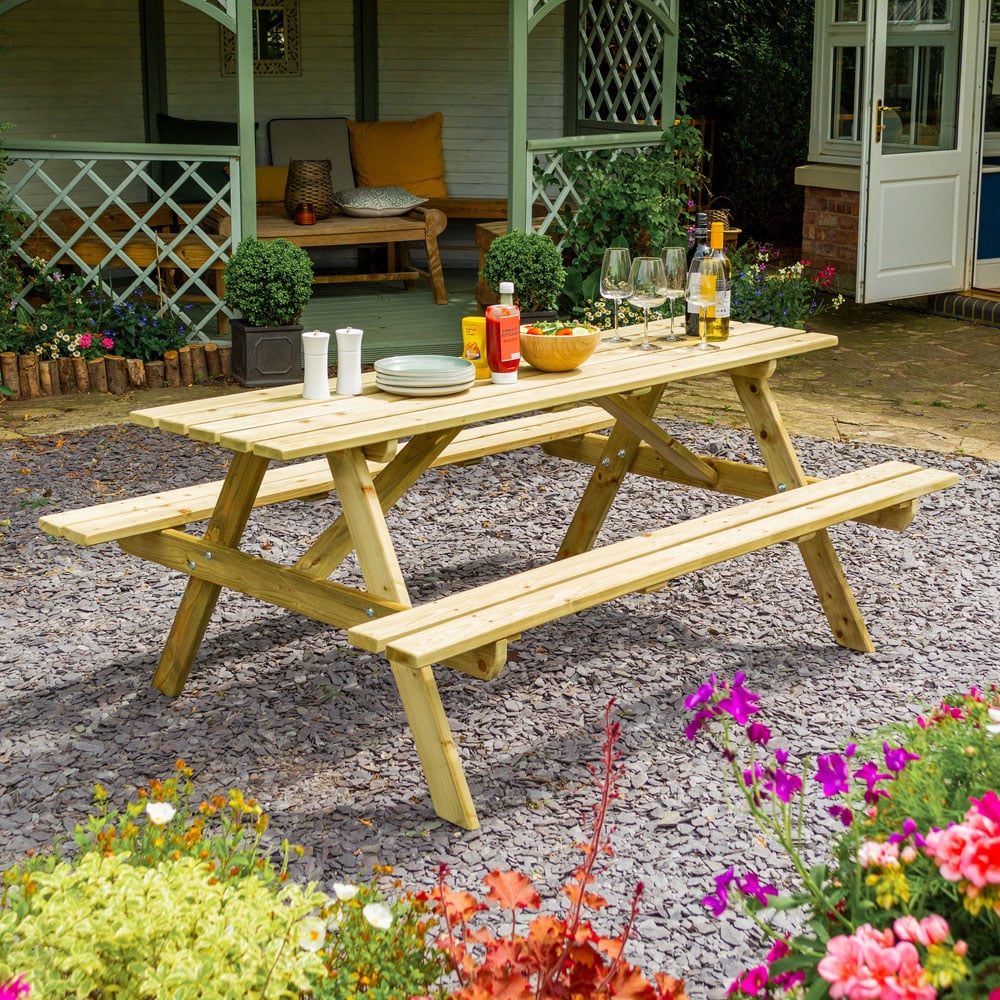 Rowlinson Traditional 8 Seater Picnic Table 1.8m Image 1
