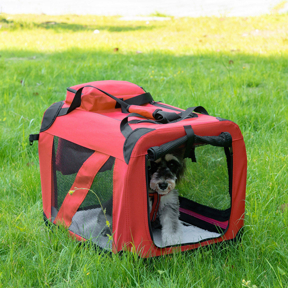 PawHut Red Foldable Small Dog Pet Carrier with Cushion Image 5