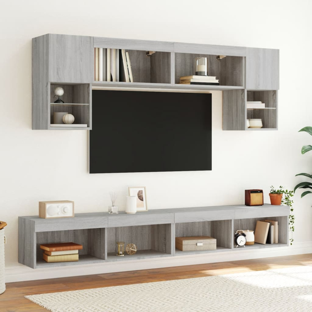 vidaXL 2 Shelf Grey Sonoma TV Cabinet with RGB LED Lights Set of 2 Image 7