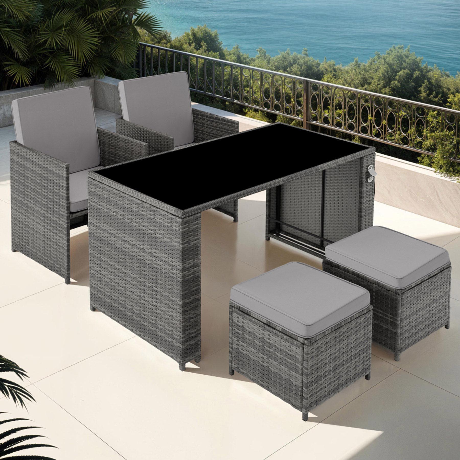 tectake Palermo 4 Seater Grey Garden Table Set Image 1