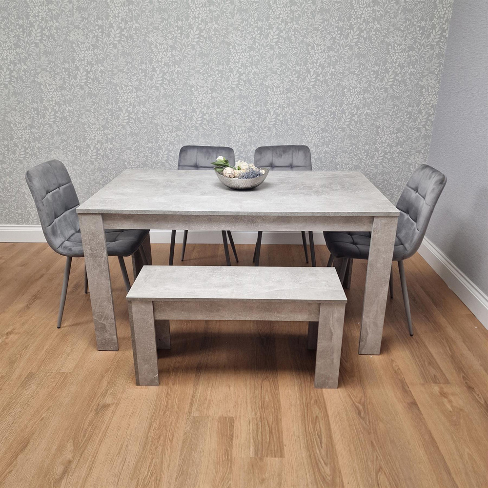 Portland Velvet 6 Seater Dining Set with Bench Stone Grey and Grey Image 4