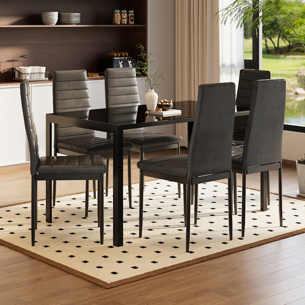 Living and Home 4 Seater Black Tempered Glass Dining Table Image 6