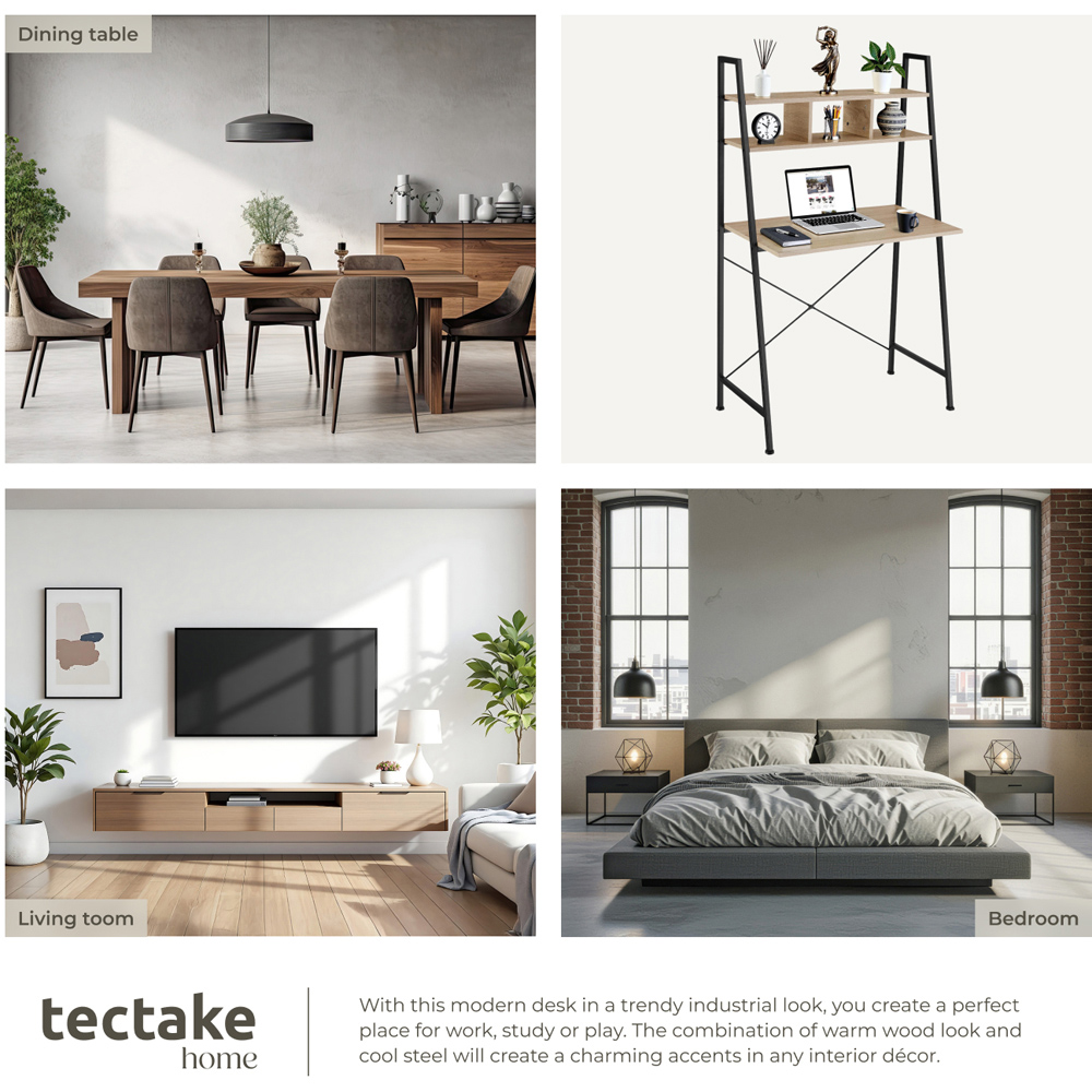 tectake Exeter Oak Sonoma Desk with Overhead Shelf Image 5
