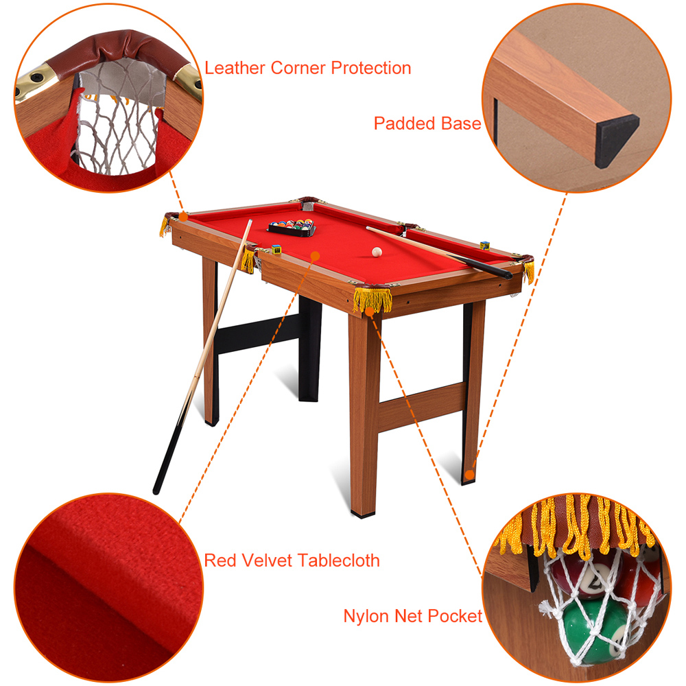 Costway Billiards Table with Red Velvet Cloth and Anticollision Corner