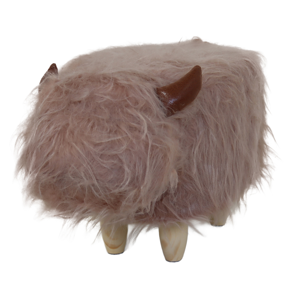 Gardeco Rosie The Highland Cow Light Pink Synthetic Fur Footstool Image 2