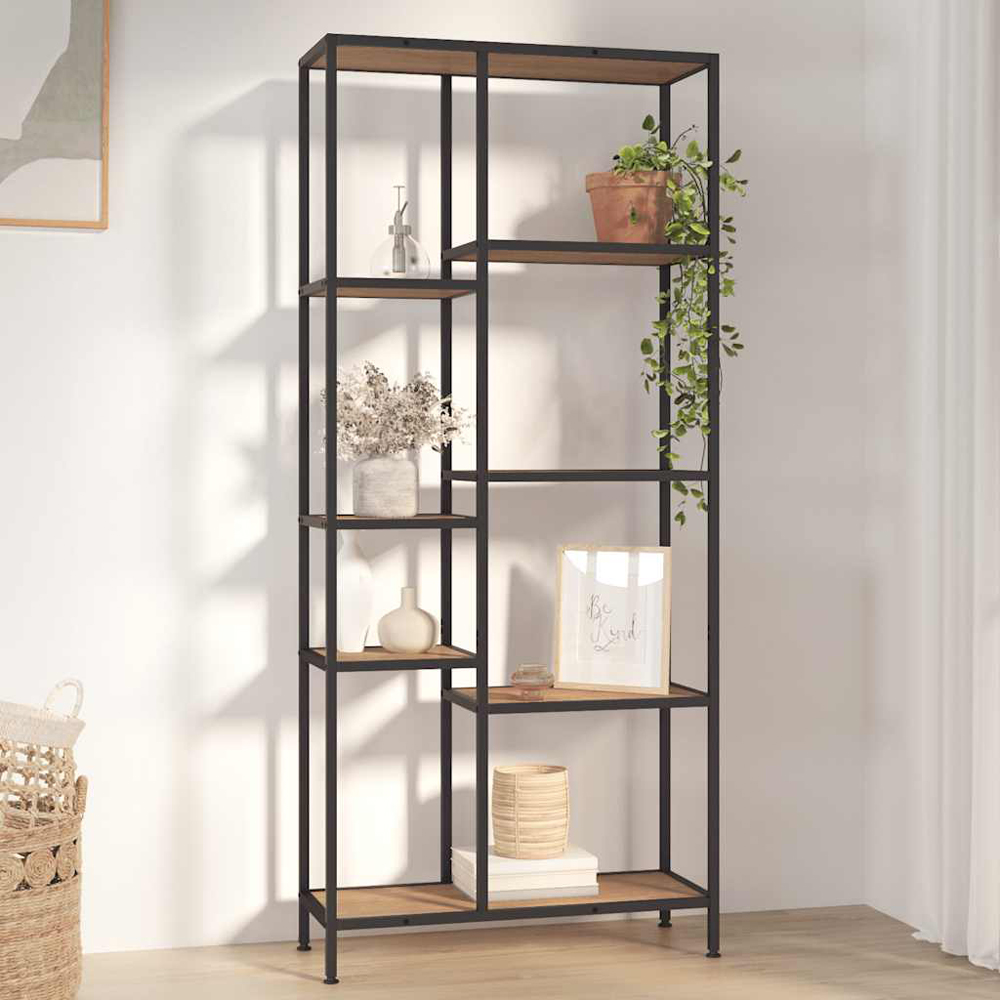 vidaXL 7 Shelf Light Brown and Black Bookshelf Image 1