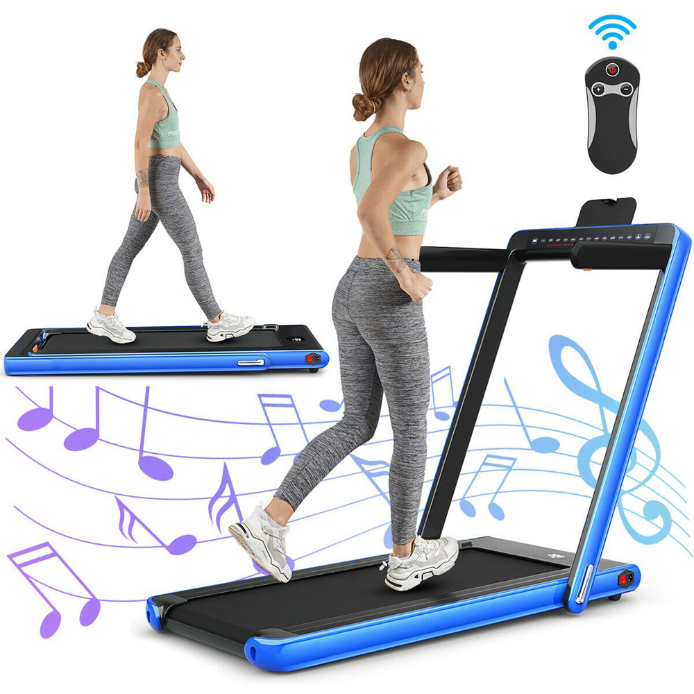 Costway 2 in 1 Blue Electric Folding Under Desk Treadmill with Bluetooth Image 3