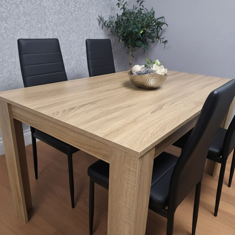 Kosy Koala 4 Seater Faux Leather Dining Table Set Oak Effect and Black Image 3