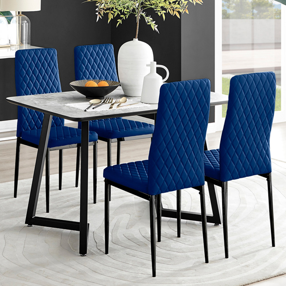 Furniturebox Copeland Valera Velvet 4 Seater Dining Set Navy Blue Image 1