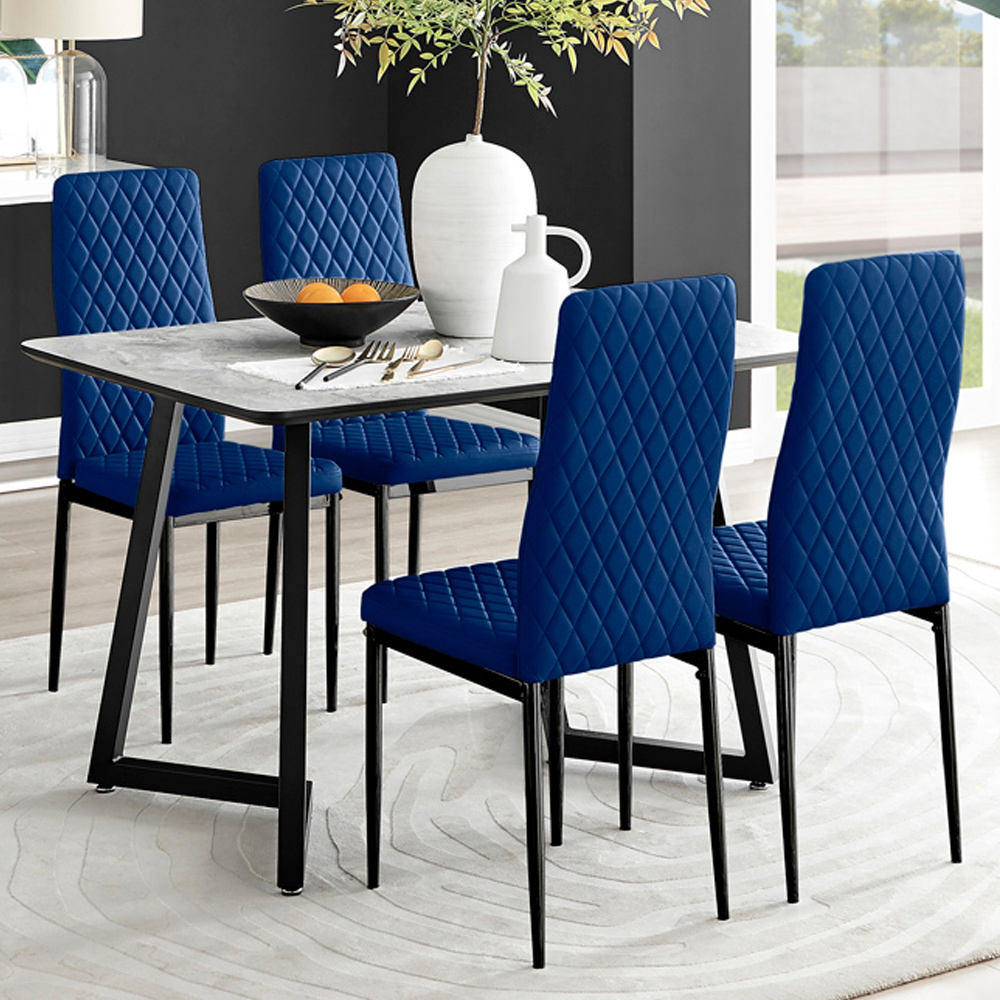 Furniturebox Copeland Valera Marble Effect 4 Seater Dining Set White Navy Blue and Black Image 1
