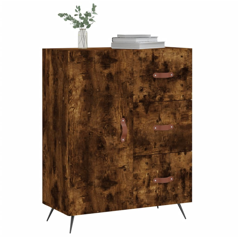 vidaXL Single Door 3 Drawer Smoked Oak Sideboard Image 3