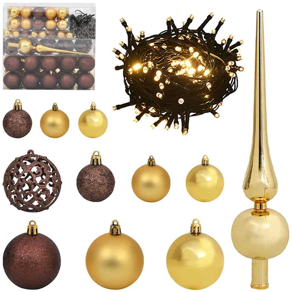 vidaXL Pre-Lit Gold Baubles Artificial Snow Flocked Christmas Tree 7ft Image 3