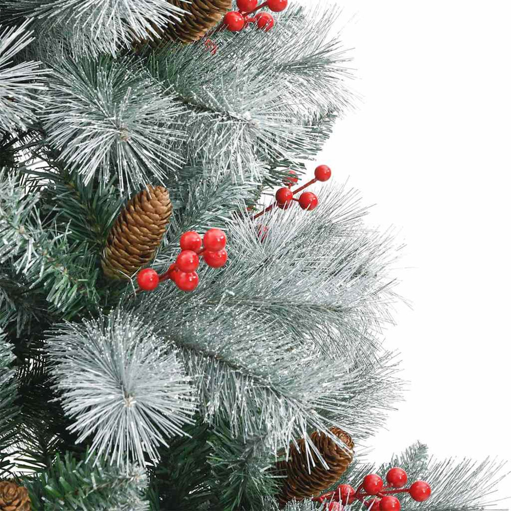 vidaXL Pre-Lit Black Baubles Green Artificial Snow Flocked Christmas Tree 7ft Image 7