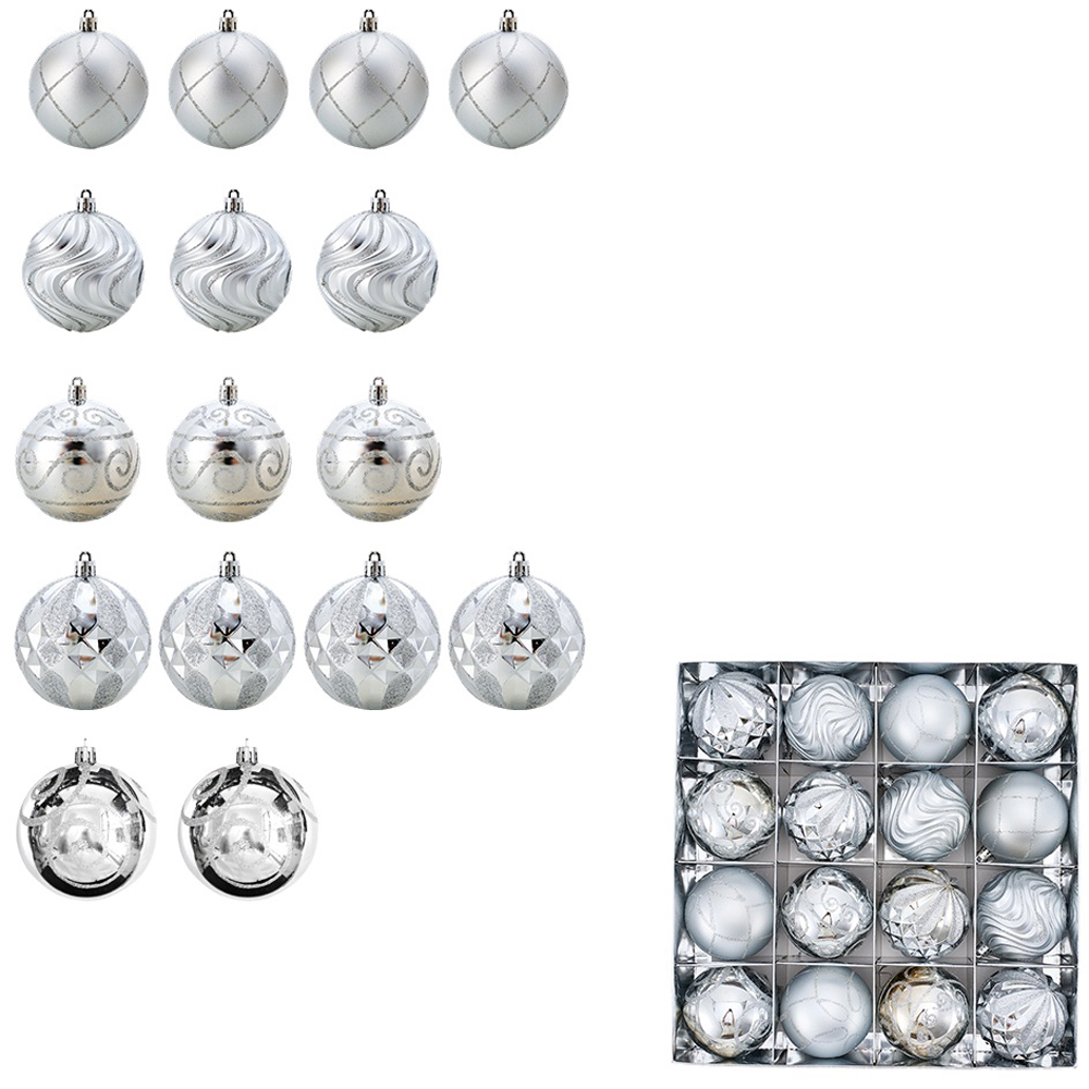 Living and Home 16 Piece Silver Christmas Bauble Set with Storage Box Image 3