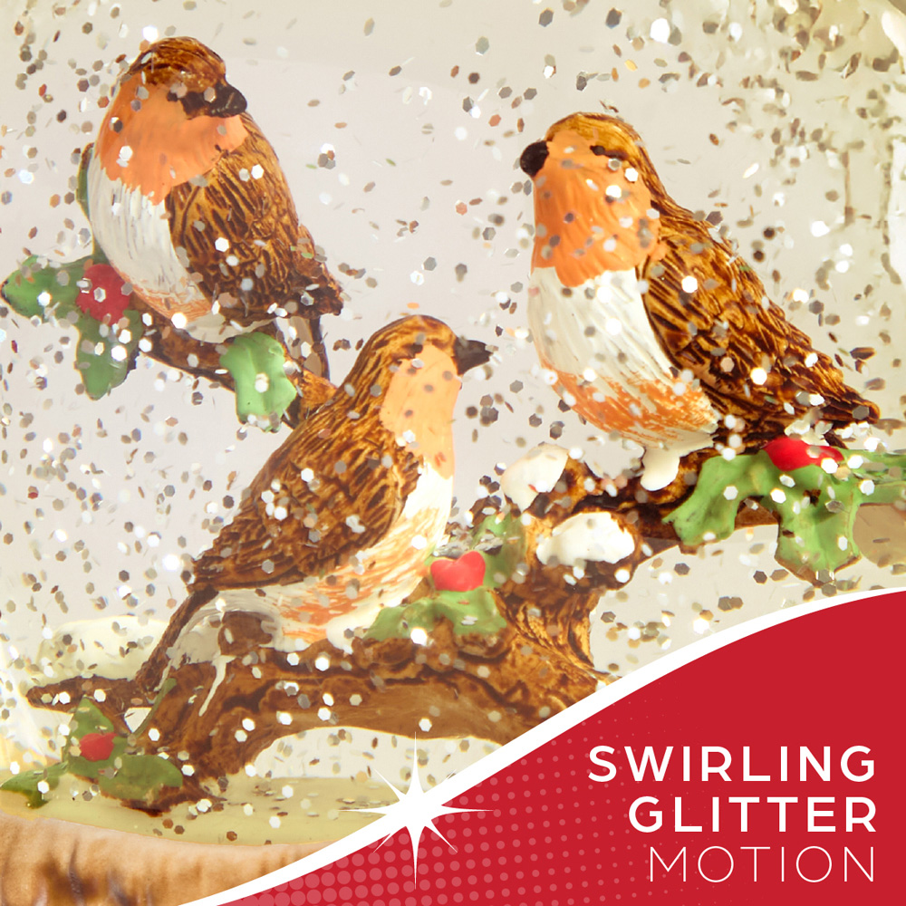 The Christmas Workshop Warm White LED Golden Reindeer and Robin Light Up Snow Globe 26cm Image 5