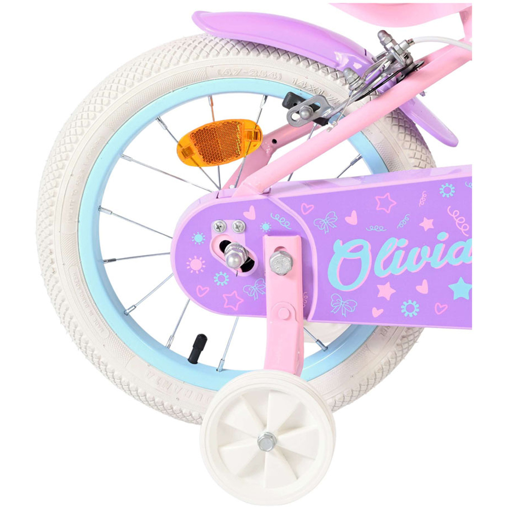 Volare Olivia Kids 14 inch Pink and Purple Bike with Stabilisers and Doll Seat Image 7