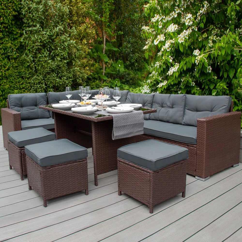 MonsterShop 9 Seater Brown Rattan Corner Lounge Set with Cushion Storage Box Image 1