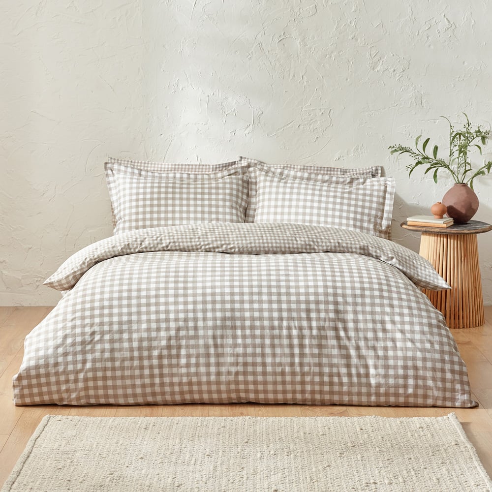 Yard Barton Single Natural Check Printed 144 Thread Count Duvet Cover and Pillowcase Set Image 1