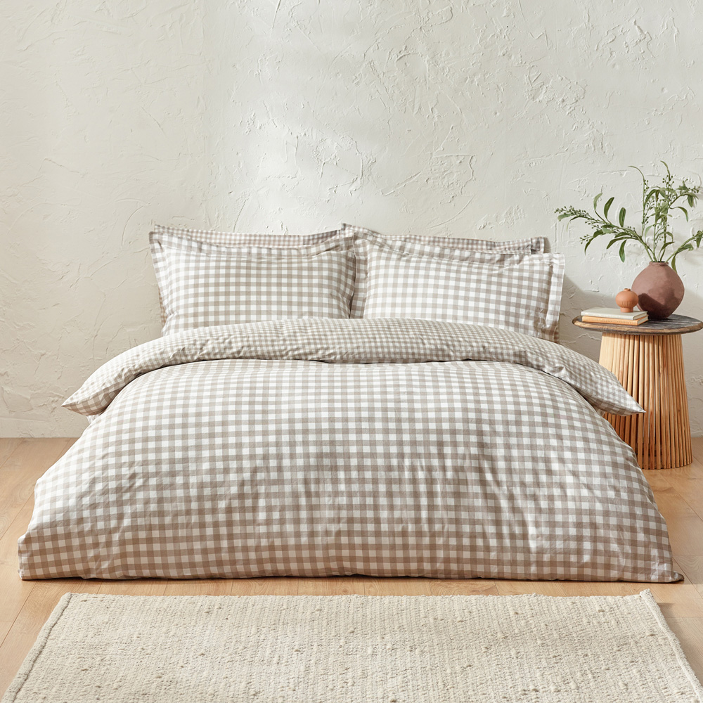 Yard Barton Double Natural Check Printed 144 Thread Count Duvet Cover and Pillowcase Set Image 1