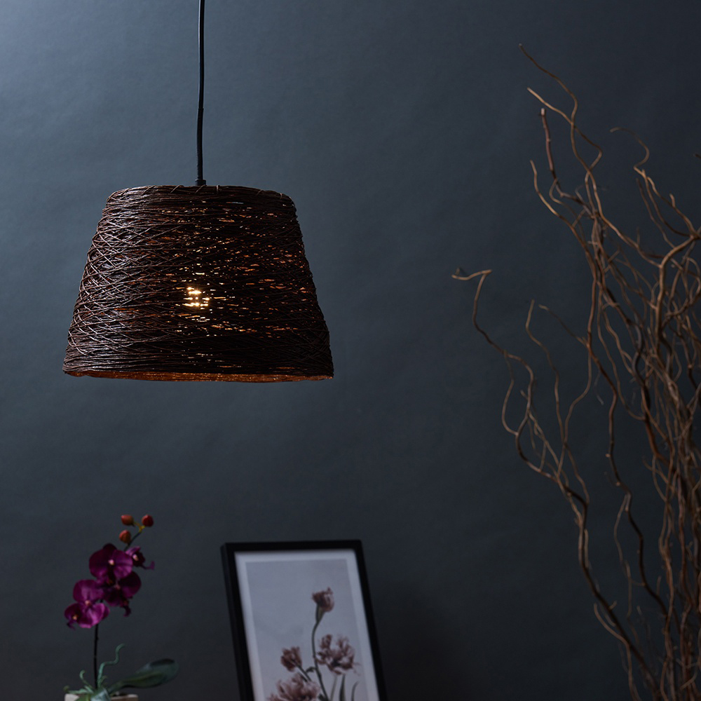 ValueLights Jaap Brown Rattan Tapered Twine Drum Pendant Shade Image 2
