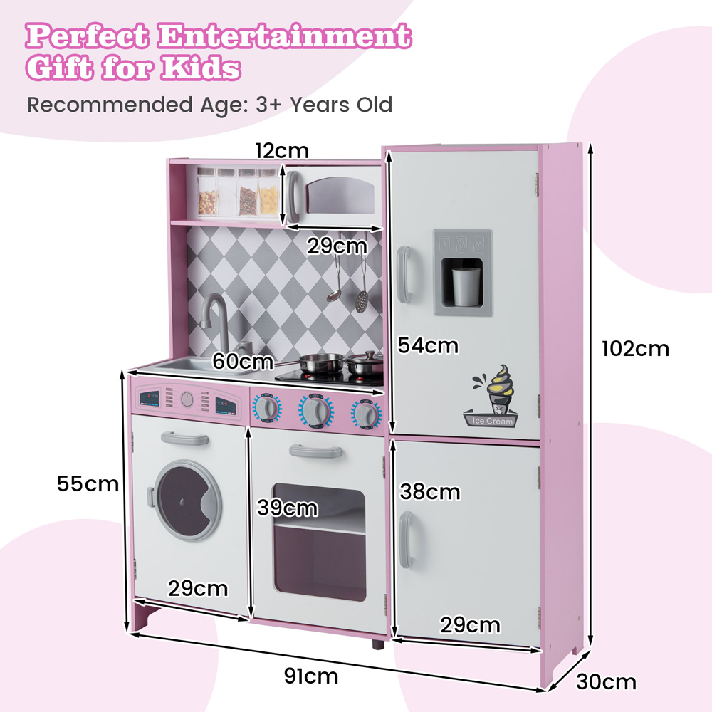 Costway Kids Pink Kitchen Play Set with Ice Maker and Cooking Stove Image 7
