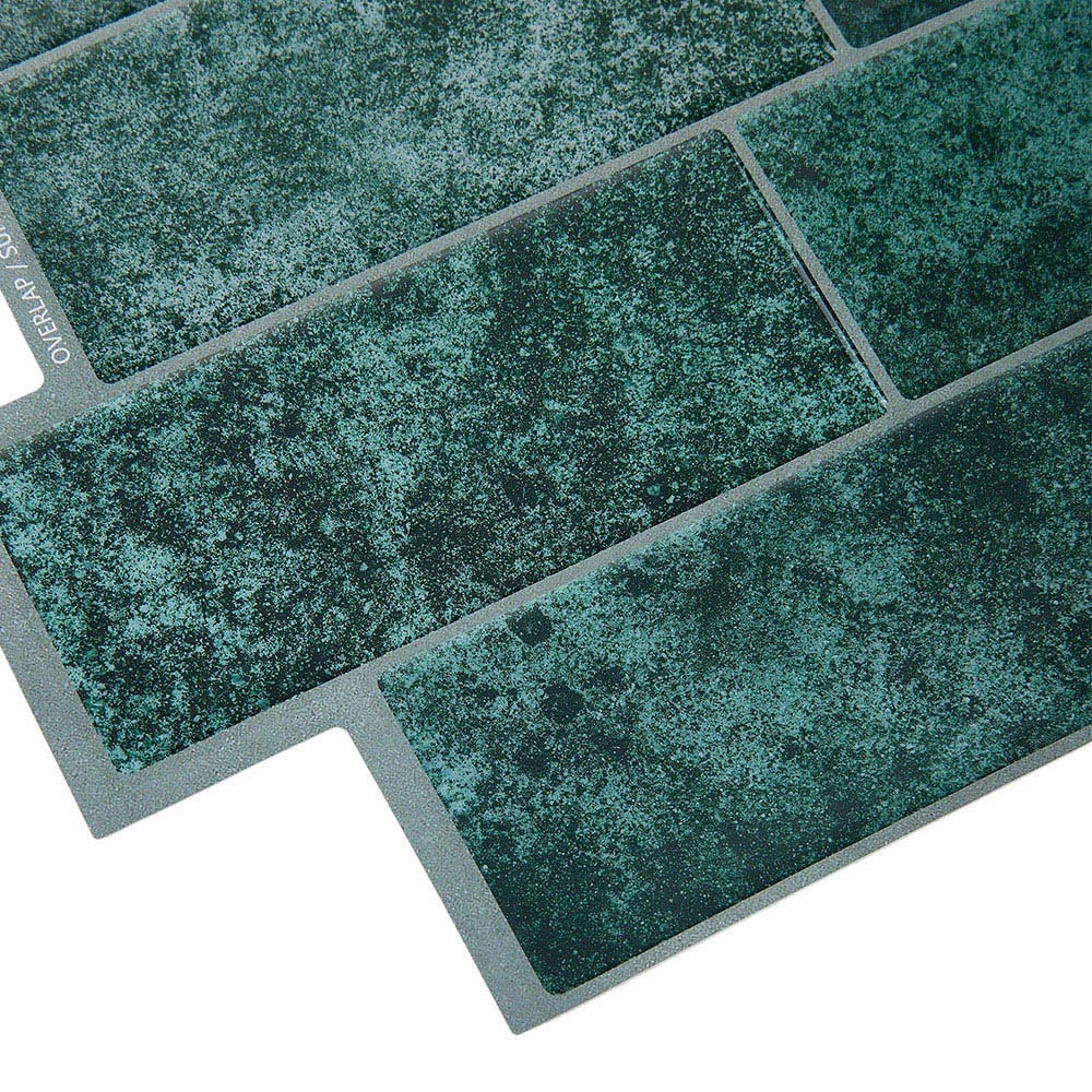 Living and Home Brick Effect Green Rectangle Self Adhesive Wall Sticker 10 Pack Image 4