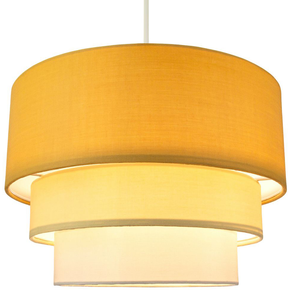 Happy Homewares 3 Tier Ochre and Mustard Cotton Round Pendant Shade Image 2