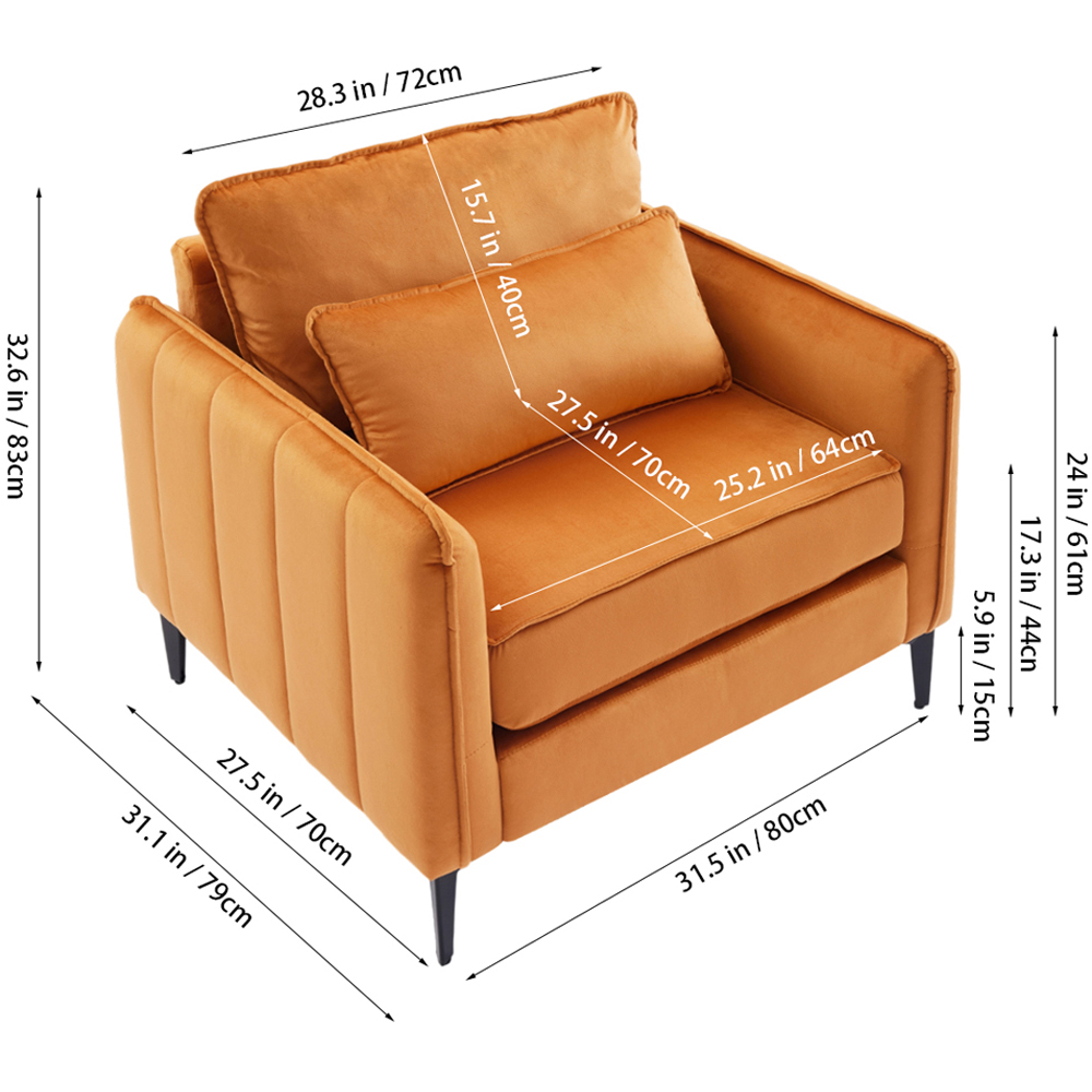 Living and Home Orange Fleece Fabric Armchair with Cushions Image 9
