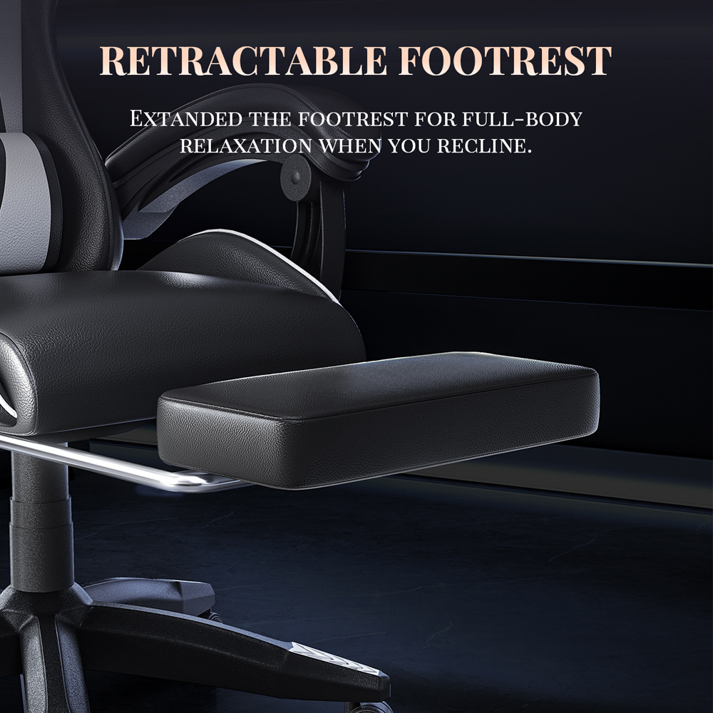 Rattrix White Reclining Gaming Chair with Massage Lumbar Cushion and Footrest Image 5