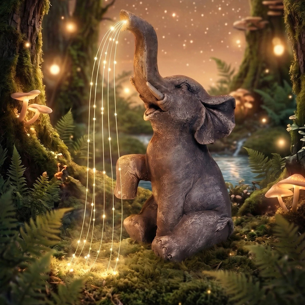 Alivio Grey Elephant LED Solar Garden Statue Image 4