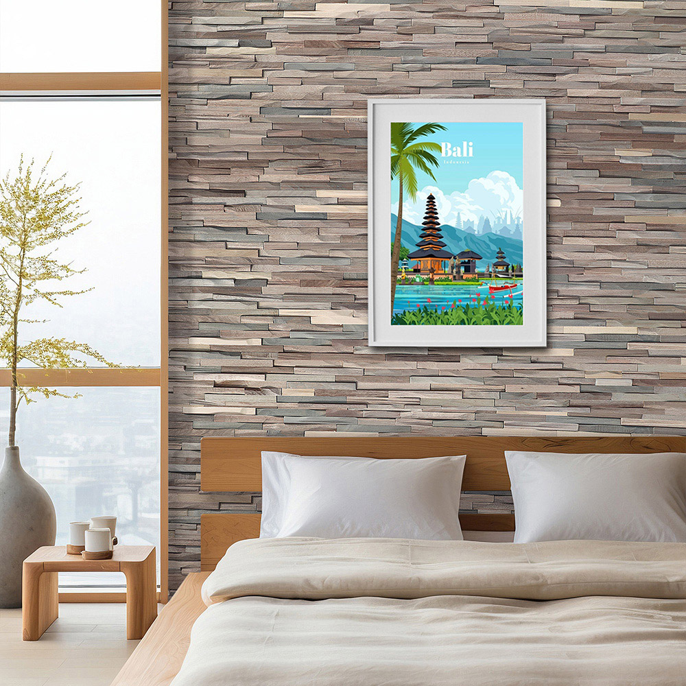 Tuscan Rustic Mosaic Dark Brown 3D Split Face Hardwood Wall Tile Image 6