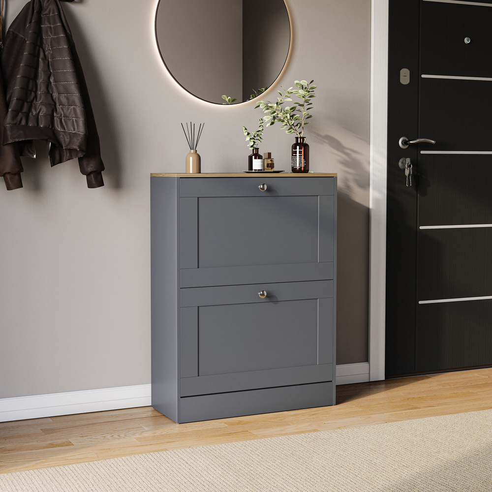 VIDA DESIGNS 2 Drawer Grey and Oak Effect Shoe Cabinet Image 5
