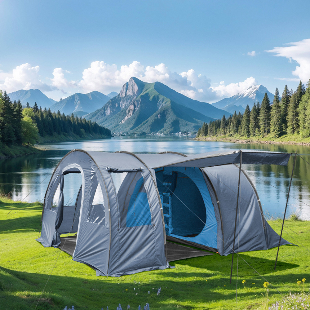 Living and Home Blue Dual Door Tunnel Family Camping Tent Image 2