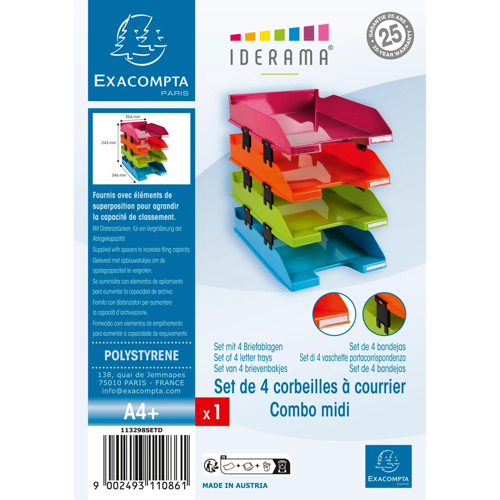 Exacompta Combo Midi A4 Multicolour Letter Tray 4 Pack Image 2