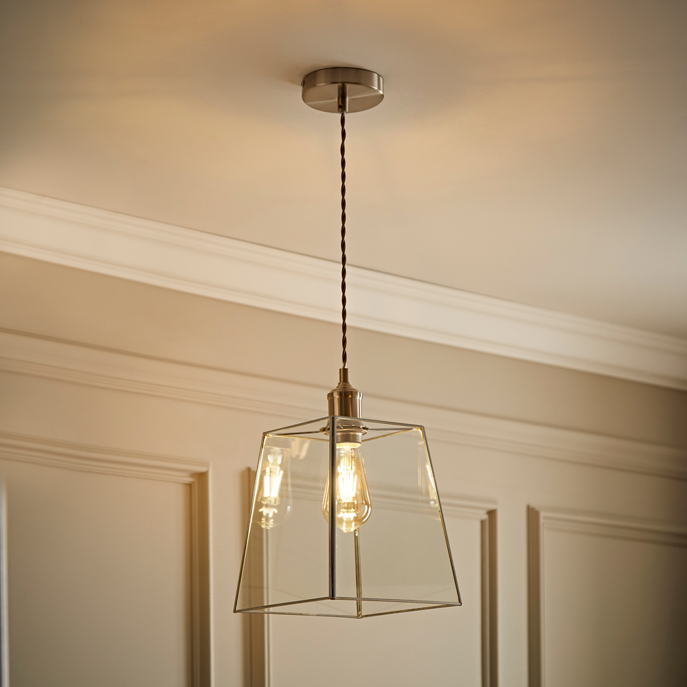 ValueLights Susie Glass Lantern Brushed Chrome Single LED Ceiling Pendant Light Image 2