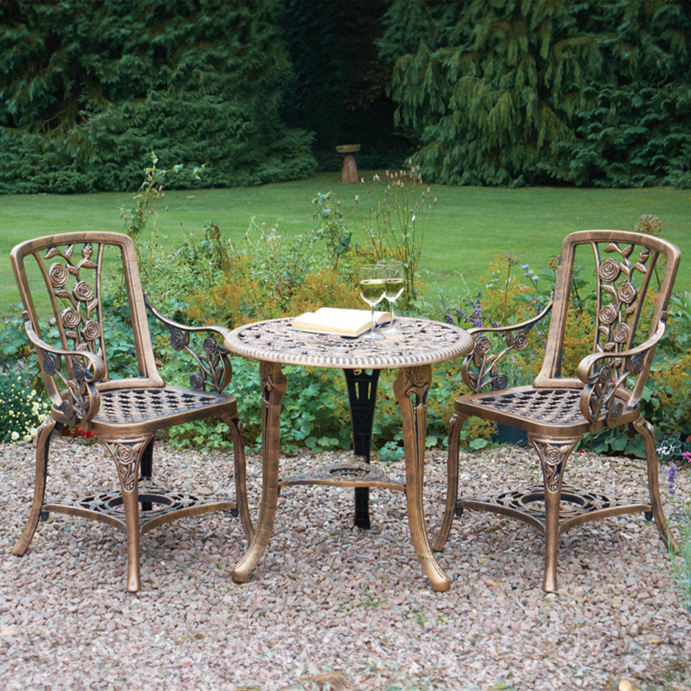 Greenhurst 2 Seater Rose Bronze Armchair Bistro Set Image 1