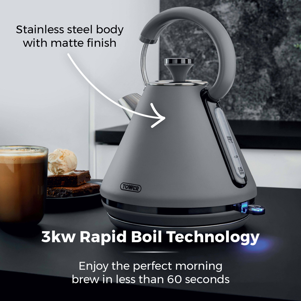 Tower Sera T10079GRY Grey 1.7L Pyramid Kettle Image 4