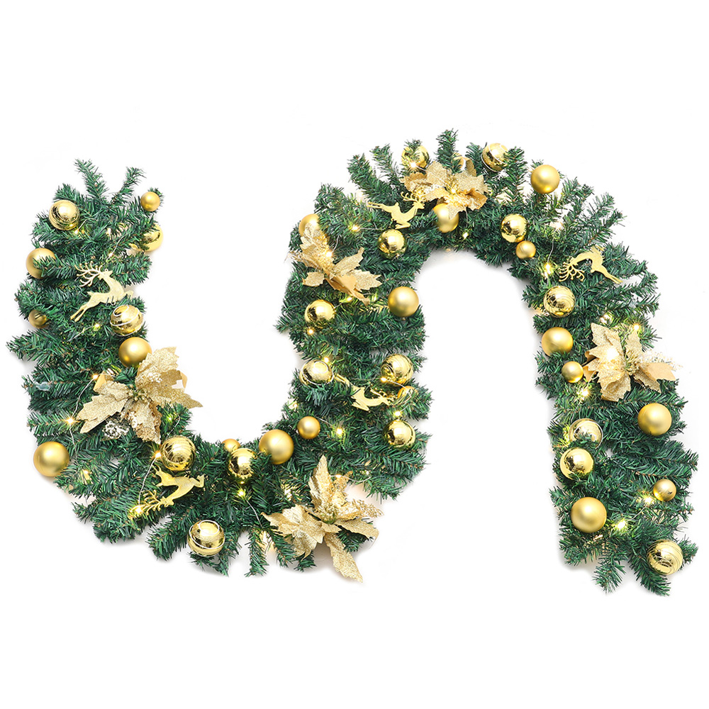 Living and Home Christmas Garland with Gold Baubles Stag and Poinsettias 270cm Image 4